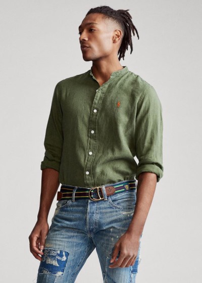 Camisa Polo Ralph Lauren Hombre Verde Oliva - Classic Fit Linen - SZCMY6240